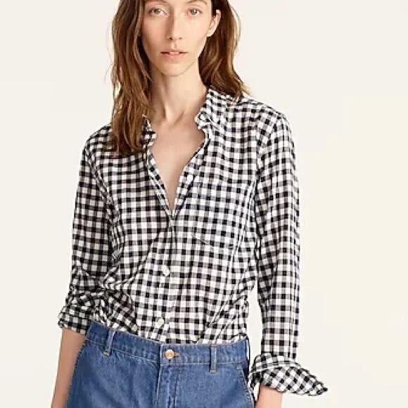 J. Crew Factory Navy White Gingham Cotton Button Up Lightweight Shirt Size S - Picture 1 of 6